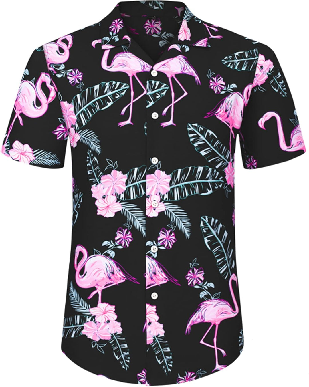 J.VER Herren Hawaiihemd Kurzarm Party Hemd Casual Flamingo Floral Strandhemd Bügelfrei Button Down K
