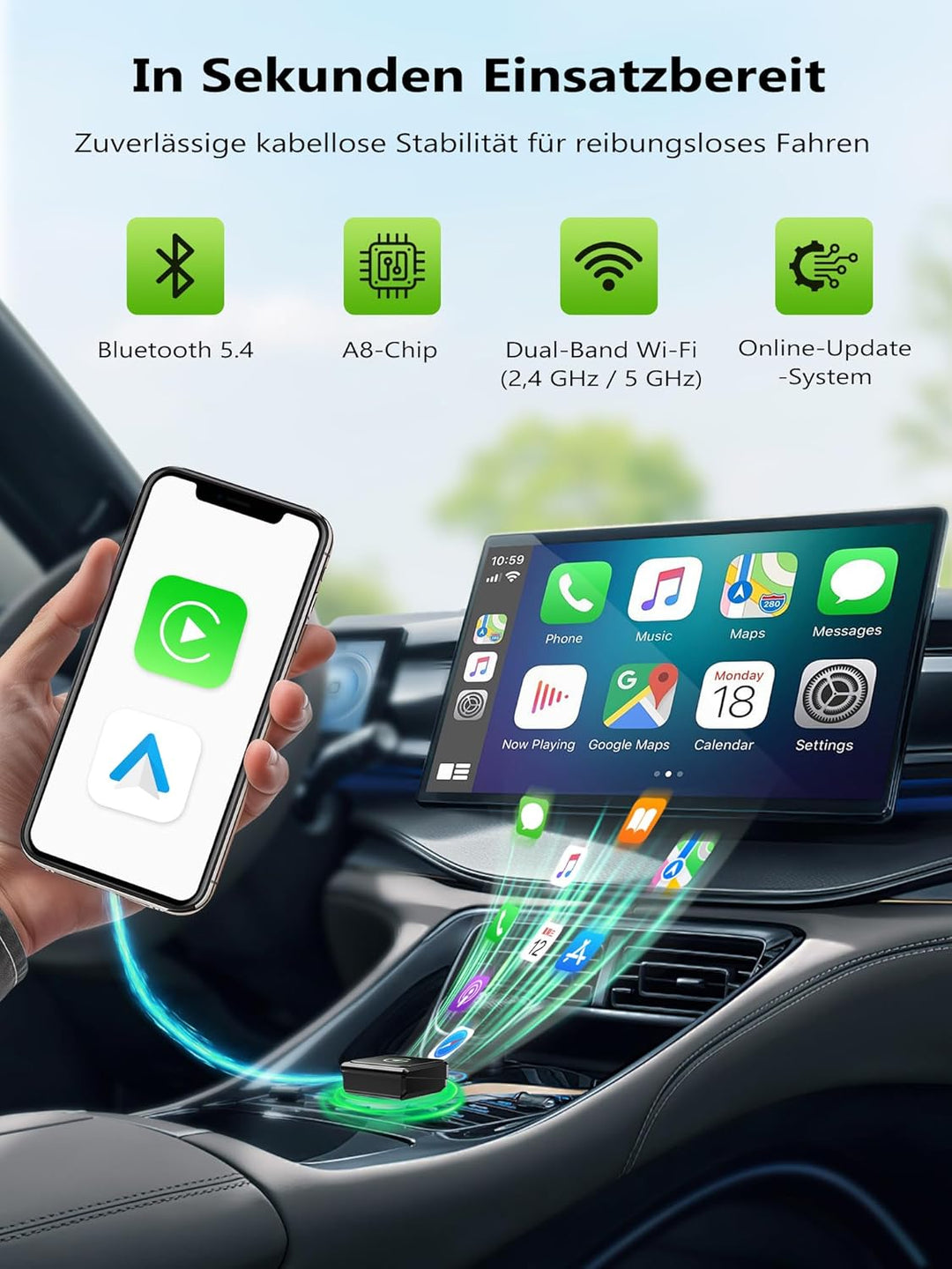 Wireless CarPlay Adapter Für iPhone: Aufgerüsteter Chip CarPlay Wireless Adapter – Mini, Zuverlässig