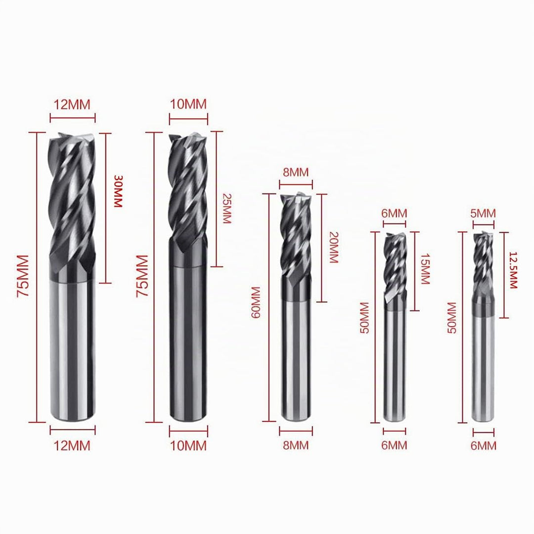 ASZLBYM 8 Stück 2–12 mm CNC-Vierkant-Schaftfräser, Hartmetall-Wolframstahl, 4-fach-Fräser, Fräser, D