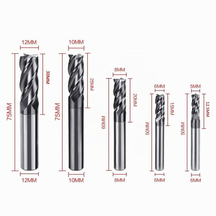 ASZLBYM 8 Stück 2–12 mm CNC-Vierkant-Schaftfräser, Hartmetall-Wolframstahl, 4-fach-Fräser, Fräser, D