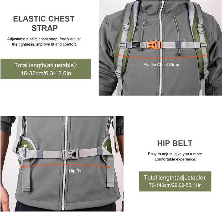 MOUNTAINTOP 40L Wanderrucksack Herren Damen Trekkingrucksack Outdoor Rucksäcke mit Regenhülle für Ca