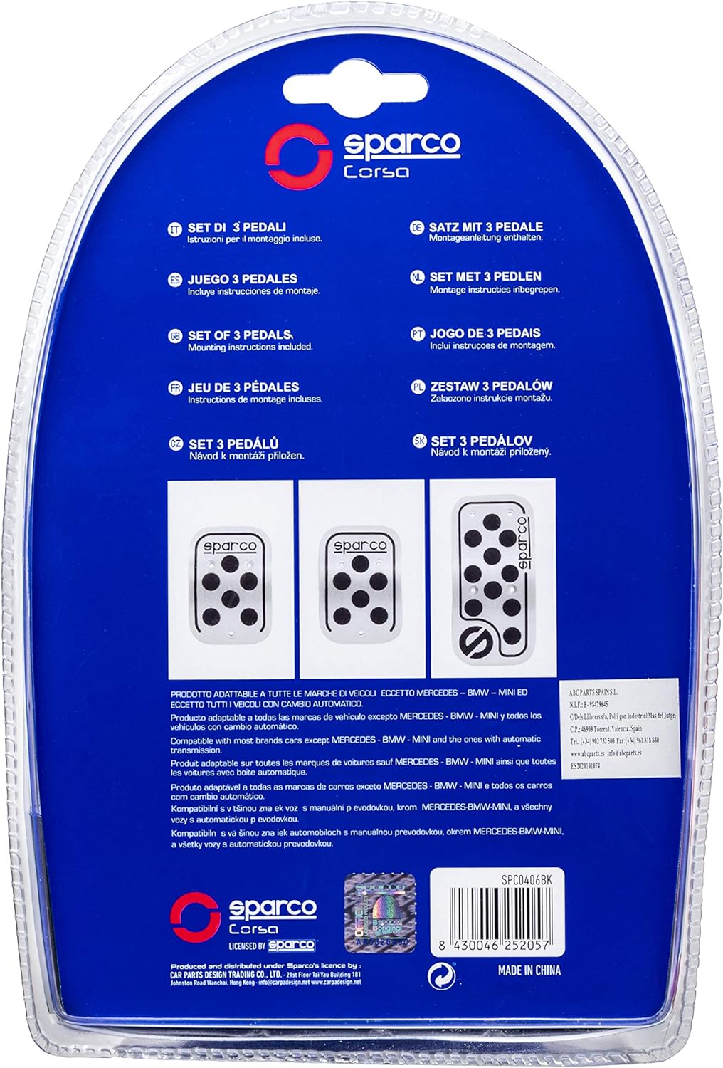 Sparco SPC0406BK ALUMINIUM RACING-PEDALE MIT Rutschfestem Gummi, Schwarz Aluminium + Gummi Single, A
