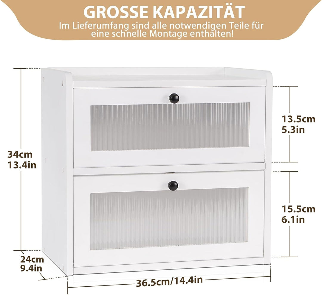GUUSII HOME Brotkasten Gross Brotbox Küche Holz Gross Brotaufbewahrung 2 Etagen Brotkästen XL 36x24x