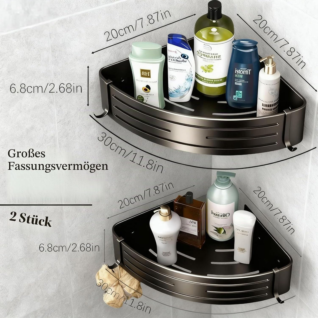 Duschablage ohne Bohren - Der perfekte Badezimmer Organizer! Eckregal für Dusche &amp; Bad mit 4 Haken.