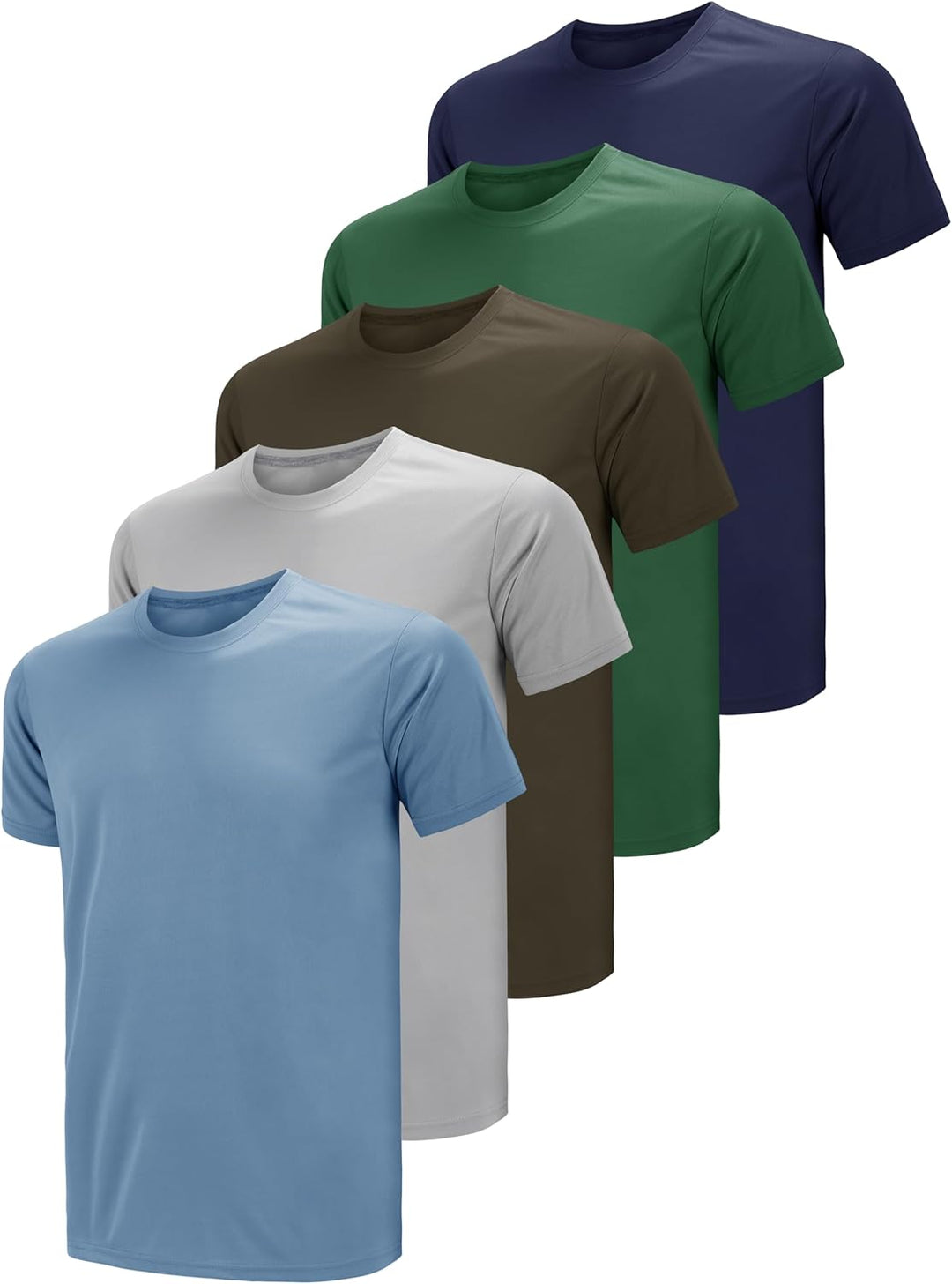 Teesmen T-Shirt Für Herren Kurzarm Rundhals Einfarbige Sport Basic Männer 5er Polyester Oder Baumwol