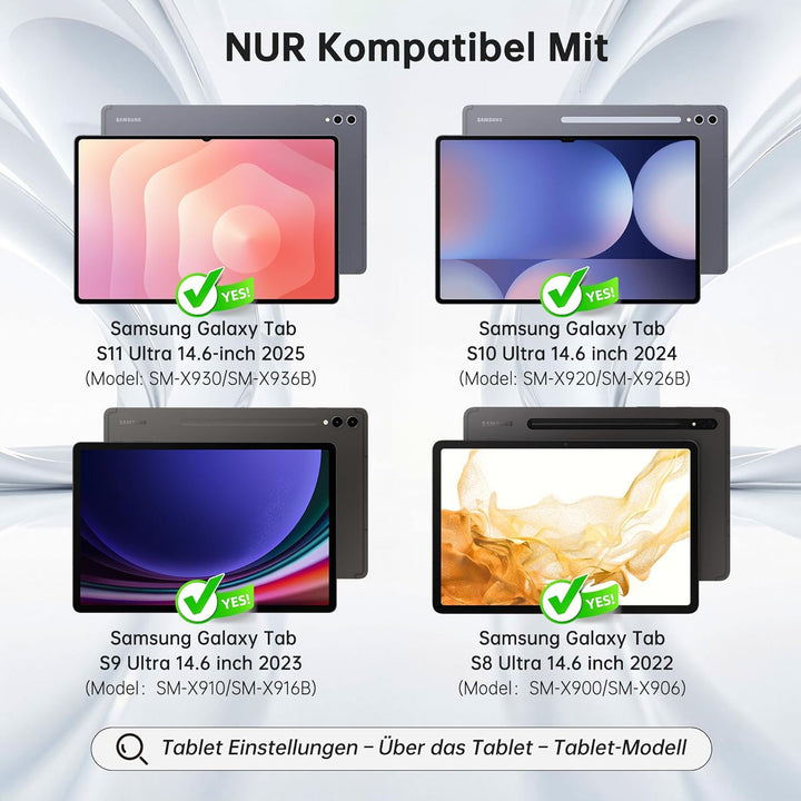 Für Samsung Galaxy Tab S11 Ultra/S10 Ultra/S9 Ultra/S8 Ultra 14.6 Zoll Hülle mit Tastatur - 7 Farbig