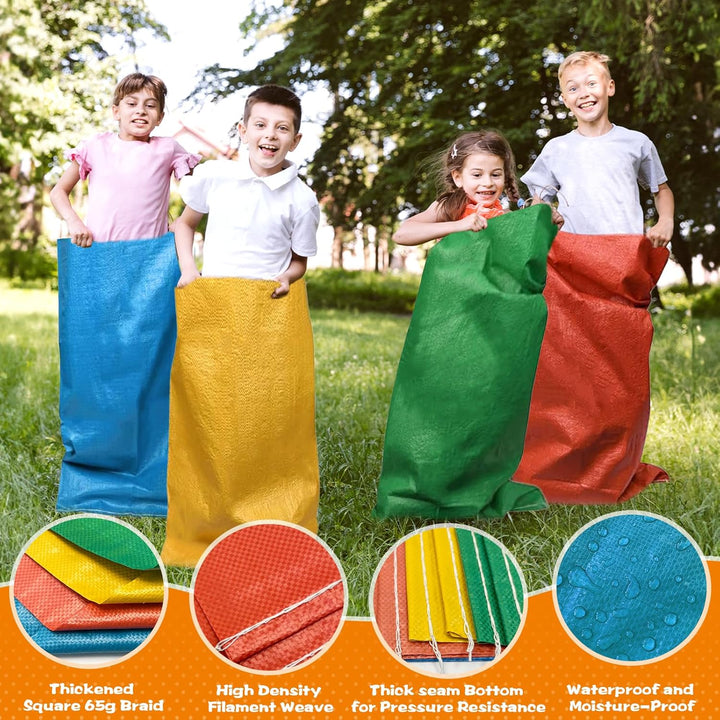 Outdoor Spiele für Kinder ab 4, 4 in 1 Gartenspiele für Kinder Sackhüpfen Säcke, Sackhüpfen Säcke, E