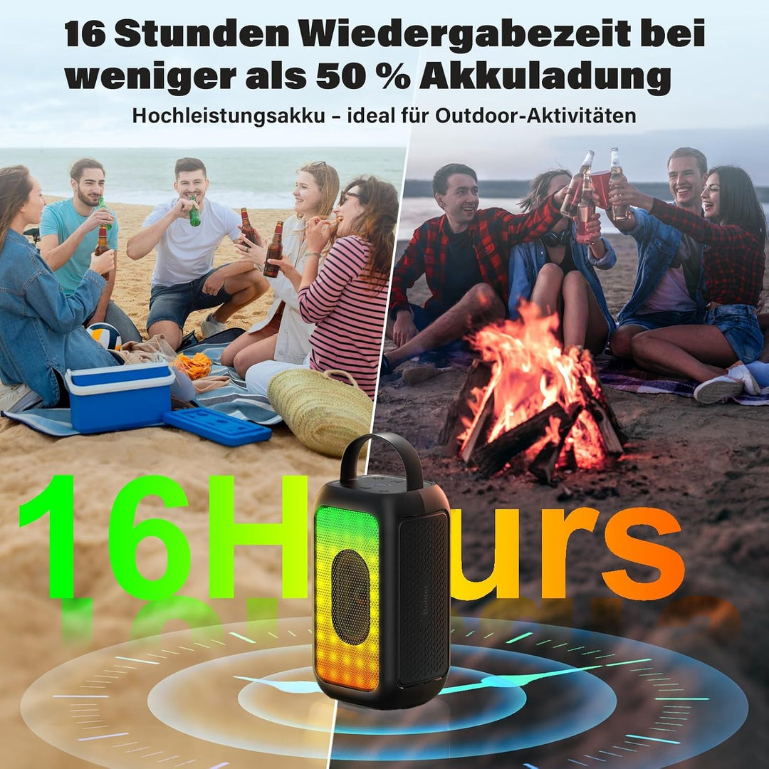 Bobtot Tragbarer Bluetooth Lautsprecher with 2 Mic kabellos | 16 Stunden Wiedergabezeit, Kleiner Kar
