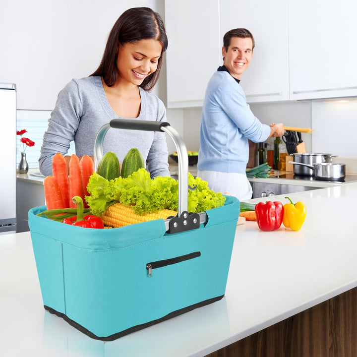 Einkaufskorb Faltbar 25L,Einkaufskorb Klein Mit Gepolsterte Griffe Und ReissVerschlusstasche,Einkauf