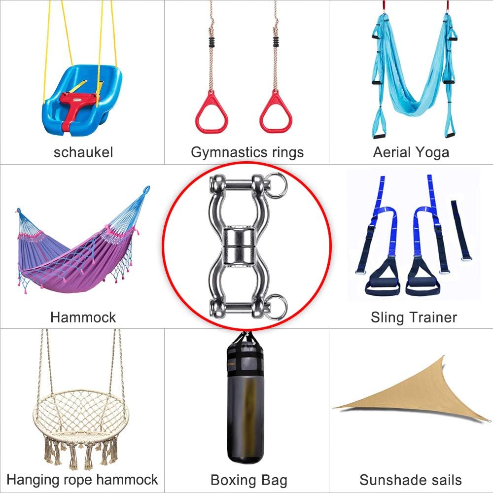 SELEWARE Schaukelhaken Schwerlast Hängesessel Outdoor - Silent Bearing Drehhaken Boxsack Halterung D