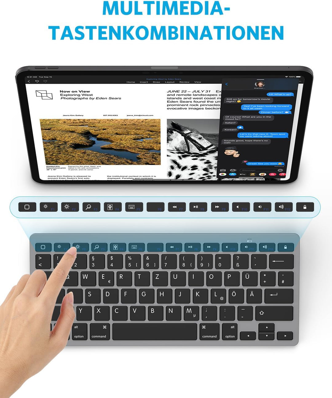 OMOTON deutsche Bluetooth Tastatur für iPad 10.9/10.2/9.7, Air 6/5/4/3, Pro 13/12.9/11/10.5 und iPho