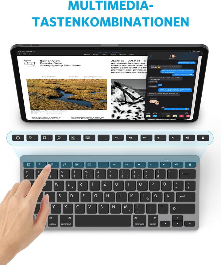 OMOTON deutsche Bluetooth Tastatur für iPad 10.9/10.2/9.7, Air 6/5/4/3, Pro 13/12.9/11/10.5 und iPho