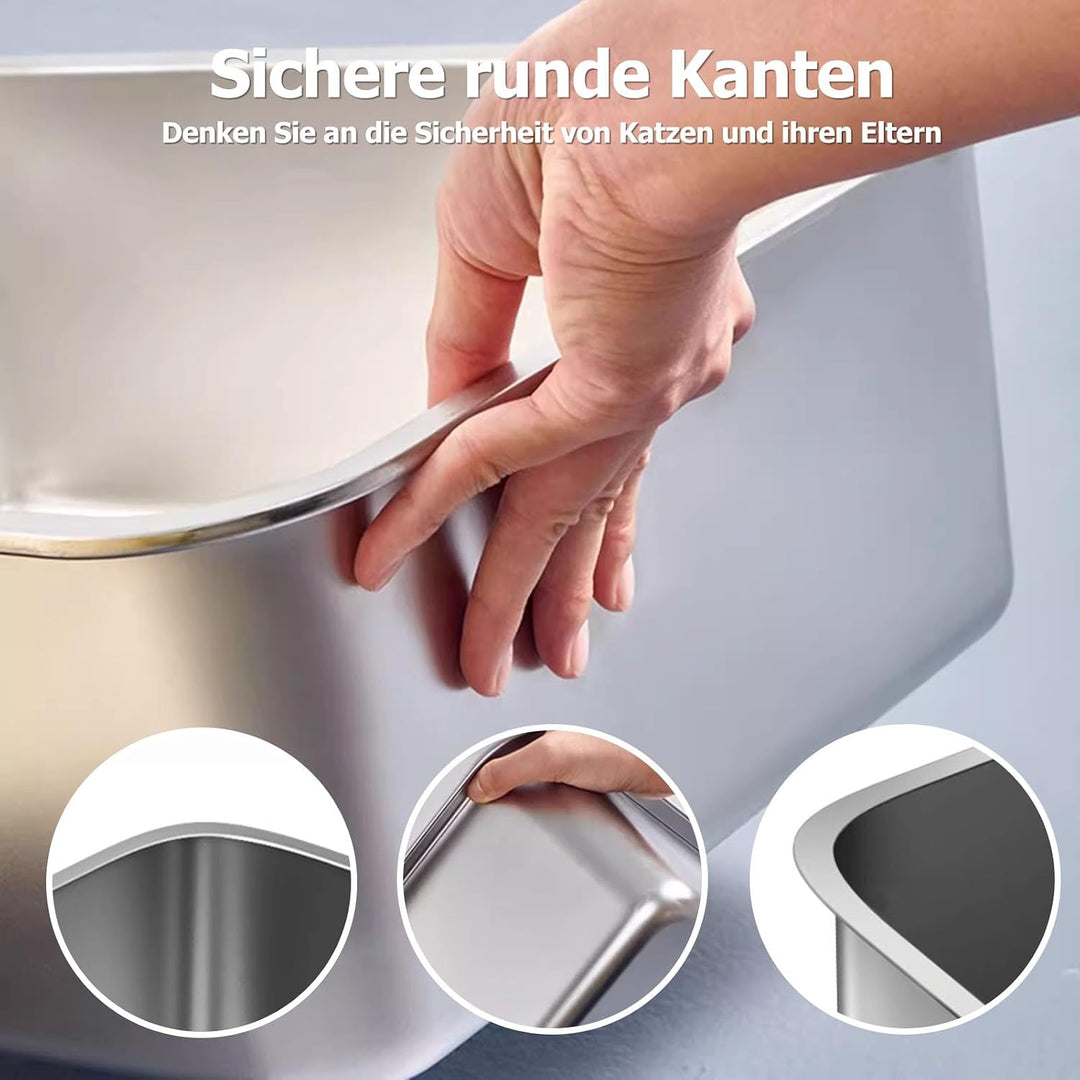 Edelstahl Katzenklo Grosse, XXL Metall Toilette für Grosse Katzen, Offenes Klo ohne Deckel, Hop-in K