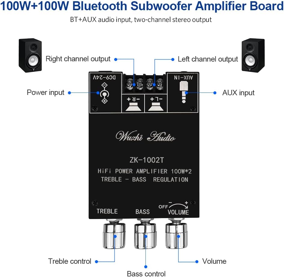 HiFi-Verstärker ZK-1002T Mini Bluetooth5.0 Verstärker Modul 2.0 Kanal 200W Stereo Audioverstärker DC