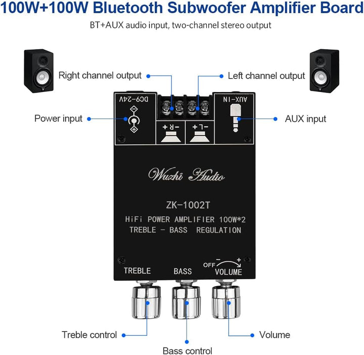 HiFi-Verstärker ZK-1002T Mini Bluetooth5.0 Verstärker Modul 2.0 Kanal 200W Stereo Audioverstärker DC