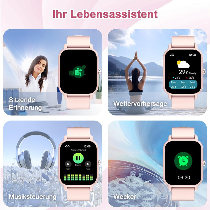 Blackview Smartwatch Damen, Fitness Tracker, 1,85 Zoll HD Voll Touchscreen, Armbanduhr mit Pulsmesse