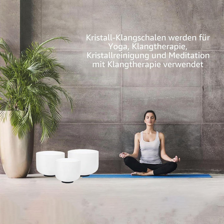 Hye-eun Kristall Klangschalen Set 3 Stück,8-12zoll AFC Note 432 Hz Crystal Singing Bowls Set, Medita