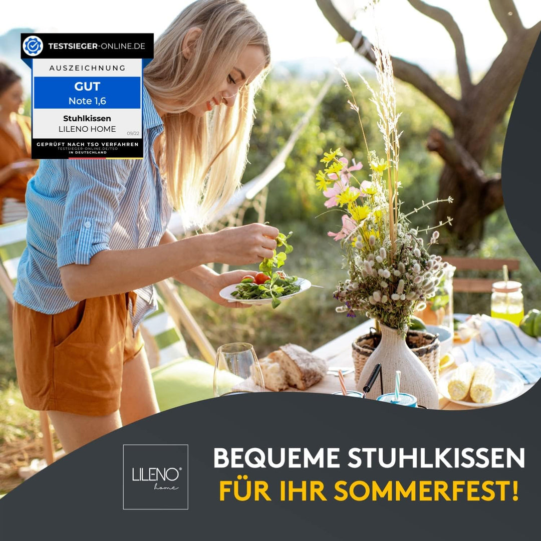 LILENO HOME 6er Set Stuhlkissen 09 Braun (40x40x6 cm) - Sitzkissen für Garten, Küche oder Esszimmer