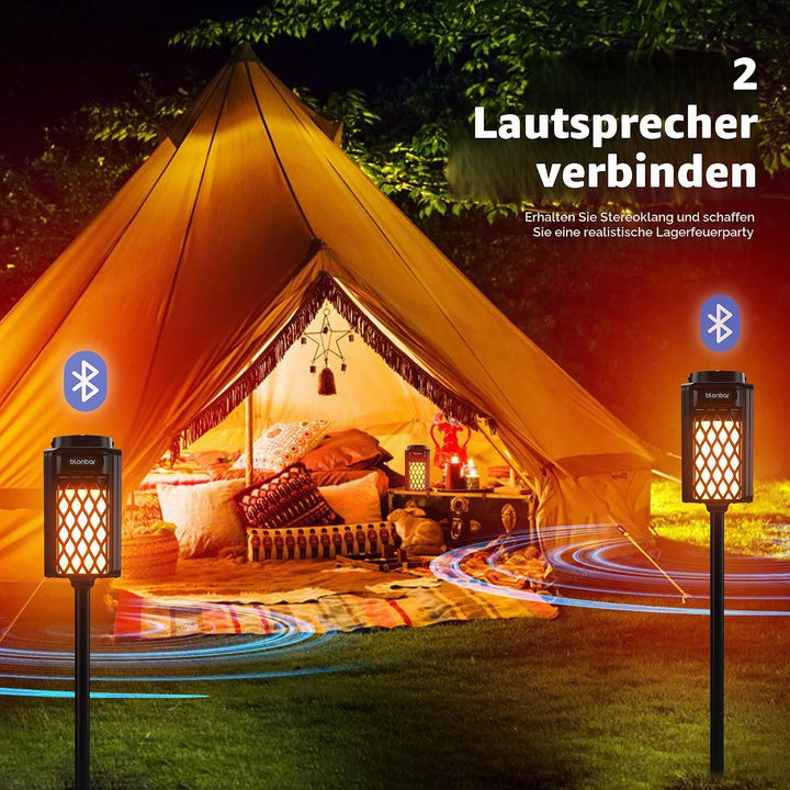 Bluetooth Lautsprecher mit Flammenlicht, IP65 Wasserdicht Outdoor Lautsprecher &amp; Taschenlampe für Te