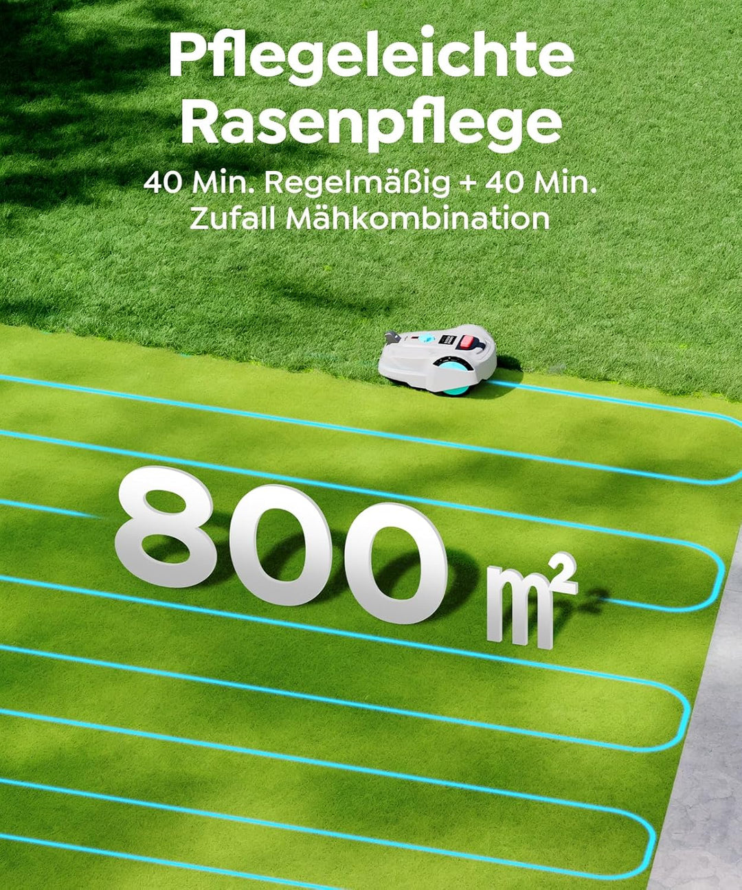 M800Plus Mähroboter ohne Begrenzungskabel, GPS & KI Vision, 800 m² Rasenmäher Roboter, U-förmiger Mä