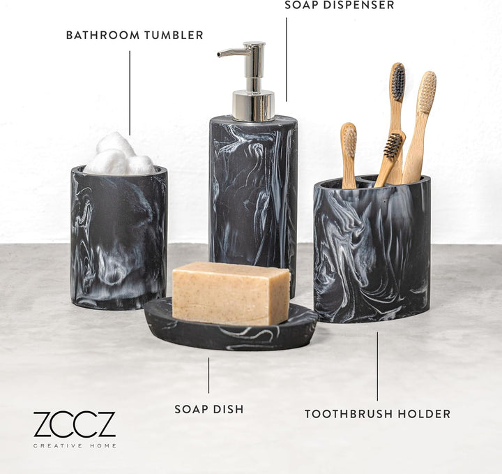 ZCCZ Badezimmer Set – 4 Teile – Badezimmer Organizer mit Zahnbürstenhalter, Seifenspender, runde Sei
