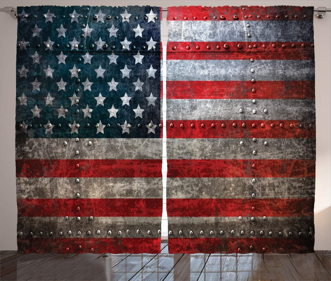 ABAKUHAUS Amerikanische Flagge Rustikaler Gardine, US-Flaggen-Platte, Schlafzimmer Kräuselband Vorha