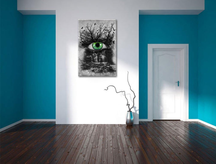 Auge verbunden mit schöner Natur schwarz/weiss Format: 100x70 auf Leinwand, XXL riesige Bilder ferti