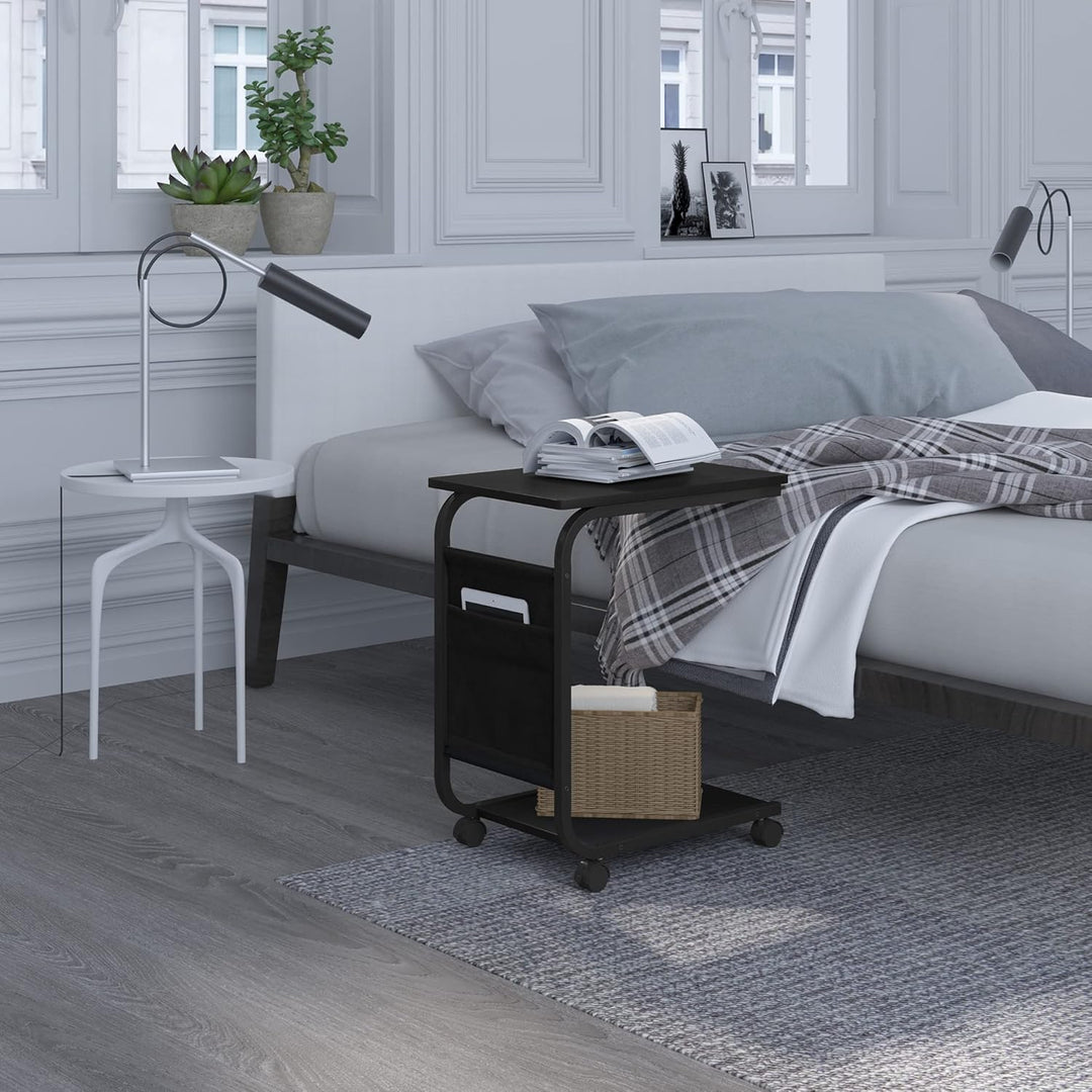 WOLTU Beistelltisch, Couchtisch mit 2 Ablagen 1 Seitentasche, Sofatisch mit Stauraum, Wohnzimmertisc