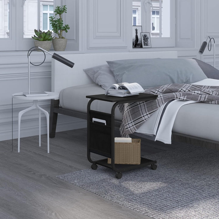 WOLTU Beistelltisch, Couchtisch mit 2 Ablagen 1 Seitentasche, Sofatisch mit Stauraum, Wohnzimmertisc
