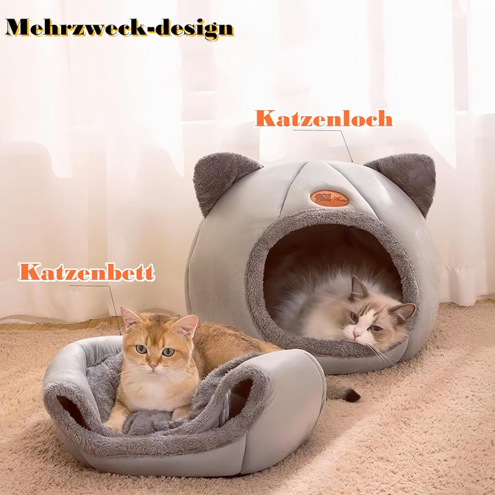 Katzenbett grosse Katzenhöhle Katzenhaus Indoor mit abnehmbarem Katzenkissen,Katzen Bettchen waschba