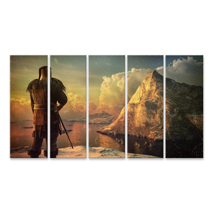islandburner Bild auf Leinwand Wikinger Krieger Blickt Auf Berg Bilder Wandbilder Poster, Leinwand 1