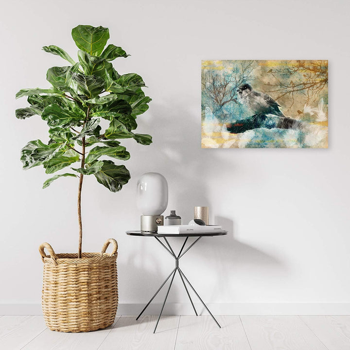 Feeby Wanddeko Vogel Leinwandbild Kunstdruck abstrakt Beige 100x70 cm M14228 100x70 cm, M14228 100x7