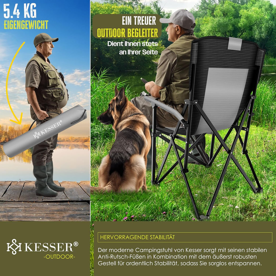 KESSER® Campingstuhl faltbar bis 160 kg | Angelstuhl Faltstuhl Klappstuhl Gepolstert mit Armlehnen |
