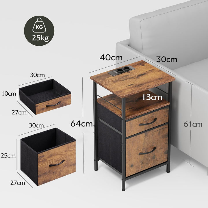 WLIVE Nachttisch mit Ladefunktion, Beistelltisch mit 2 USB-Anschlüssen & 2 Steckdosen, 3 Etagen Nach