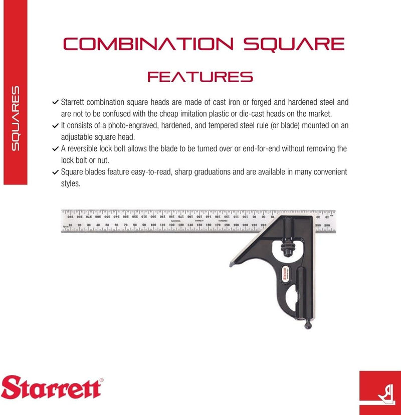 Starrett 11MH-300 Kombinationswinkel 300 mm mit Winkelaufsatz, metrisch & Helios Preisser Stahlmasss