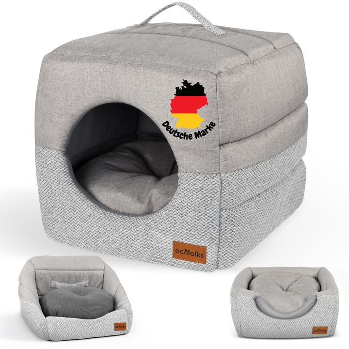 3in1 antibakterielles Katzenbett, Katzenhöhle | Sofa & Kuschelbett – wandelbar, stylisch & platzspar