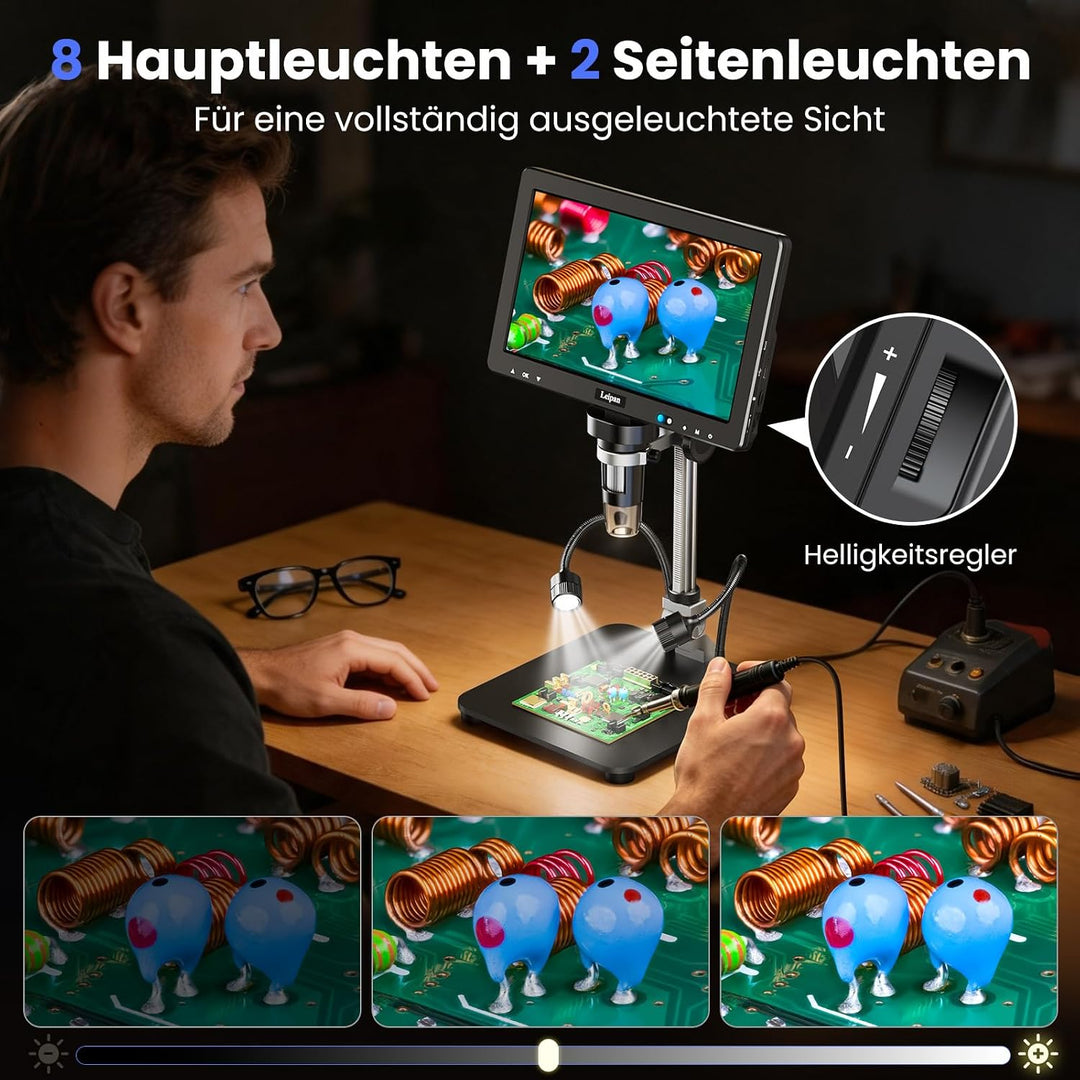 Digital Mikroskop 10,1" HD Bildschirm, 1200x Lötmikroskop mit Fernbedienung 10,1 Zoll, 10,1 Zoll