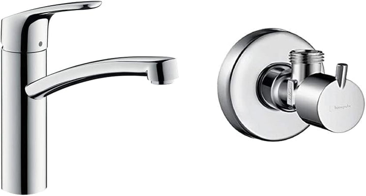 hansgrohe Set mit Küchenarmatur Focus M41, Wasserhahn Küche mit Auslauf Höhe 160mm, 360° drehbar, 1