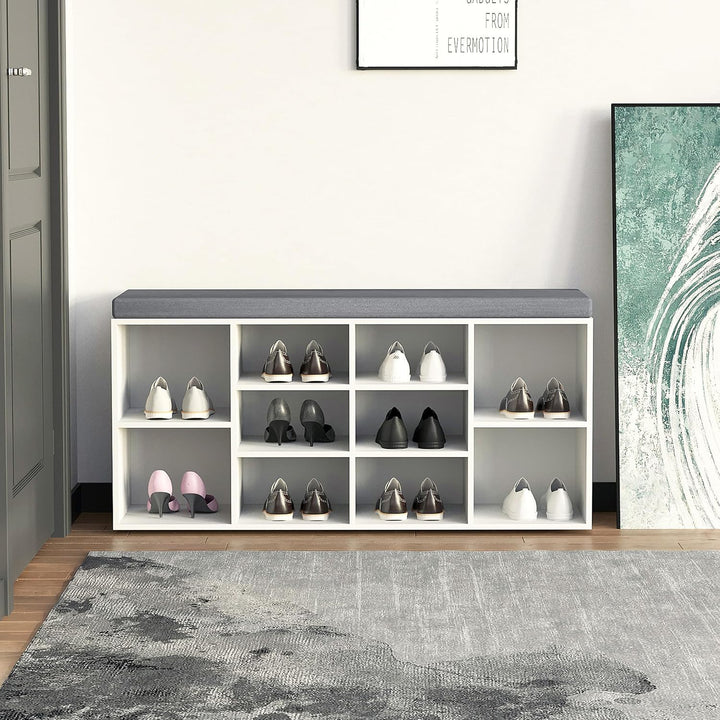 Schuhschrank mit 10 Fächern ESTHA 10 Sitzbank mit gepolsterter Sitzfläche, Schuhbank 48,5x103,5x29,5