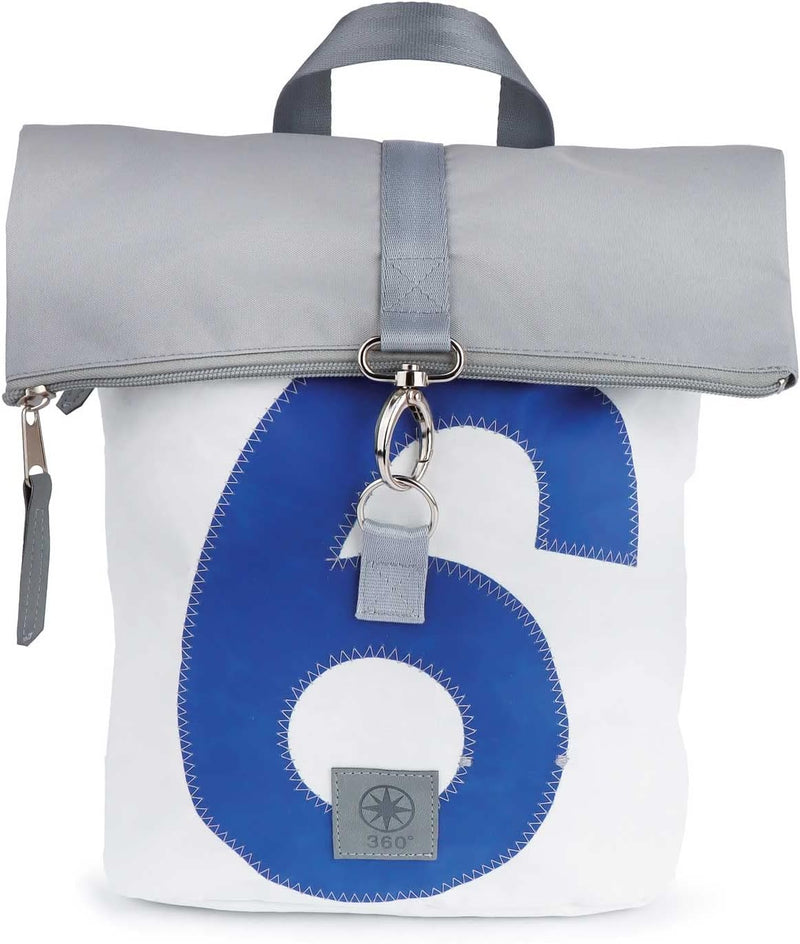 360° Grad Möwe Wickel-Rucksack Segeltuch weiss-grau, Zahl blau