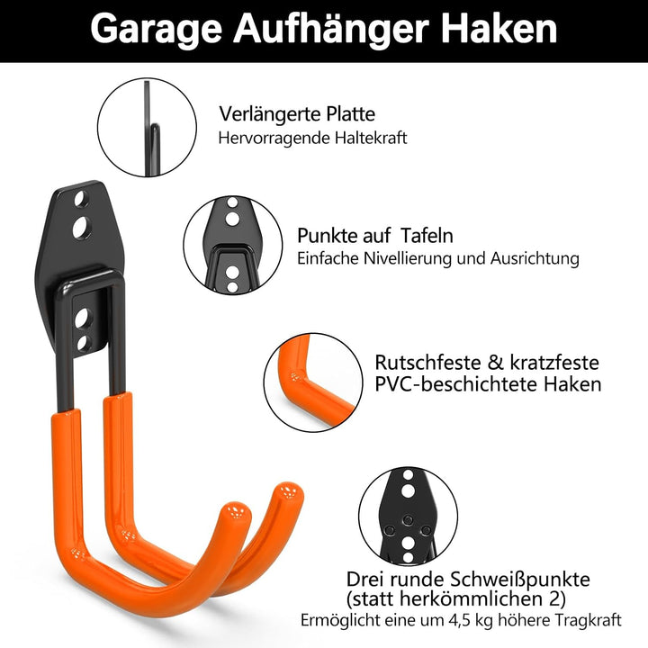 3-H 4 Stück Wandhaken Garage Haken Schwerlast Doppelhaken Garage Storage Hooks, Wand Gerätehaken Sch
