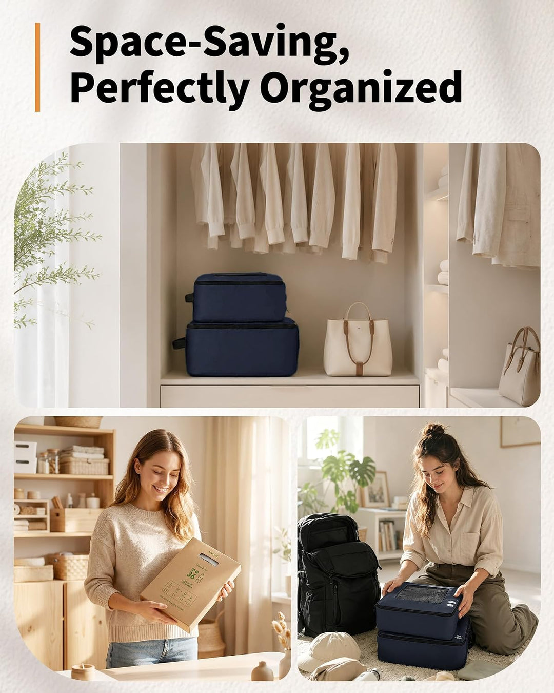 ECOHUB Koffer Organizer mit 4 Grössen System für Reisen Marineblau Marineblau, Marineblau Marineblau