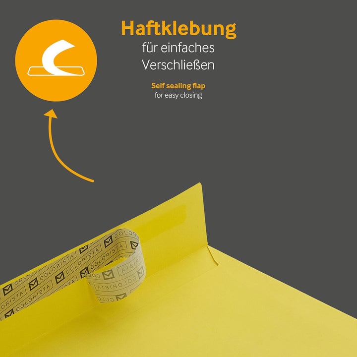 100 Stück, Farbige Briefumschläge, DIN C5, Haftklebung mit Abziehstreifen, Gerade Klappe, 130 g/qm C