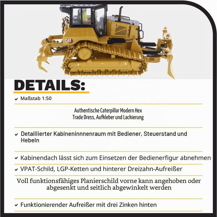 Caterpillar Diecast Masters 85951 Bulldozer D5 LGP, Massstab 1:50, ca. 13,5 x 9,3 x 7 cm, ab 14 Jahr