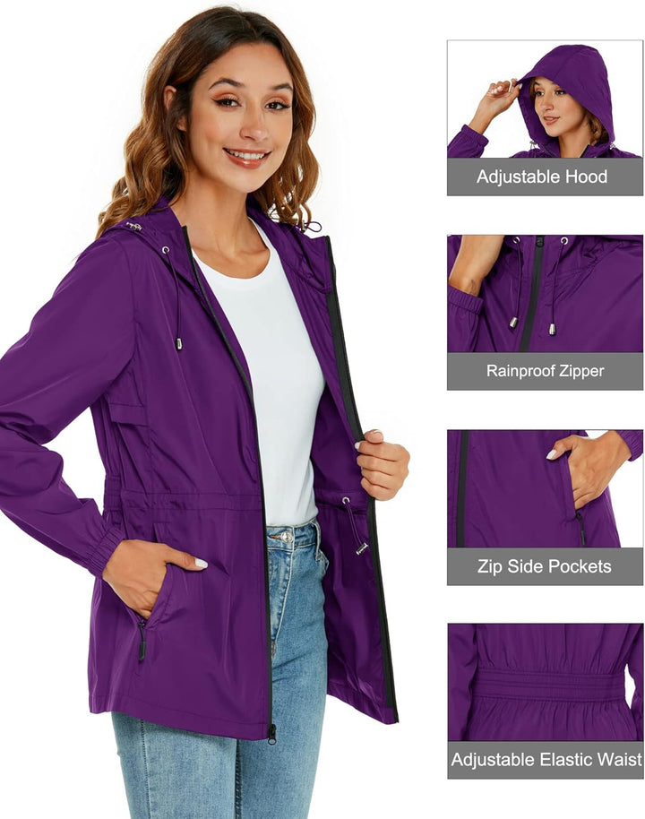 Rapbin Regenjacke Damen Wasserdicht Atmungsaktiv Leicht Outdoorjacke Windbreaker Packbare Regenmante