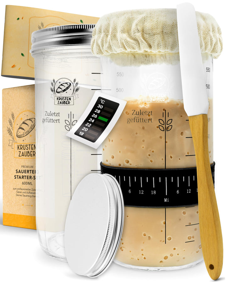 KRUSTENZAUBER Sauerteig Starter Set mit 2x 600 ml Gärgläsern für Sauerteig 2x600ml, Sauerteig Starte