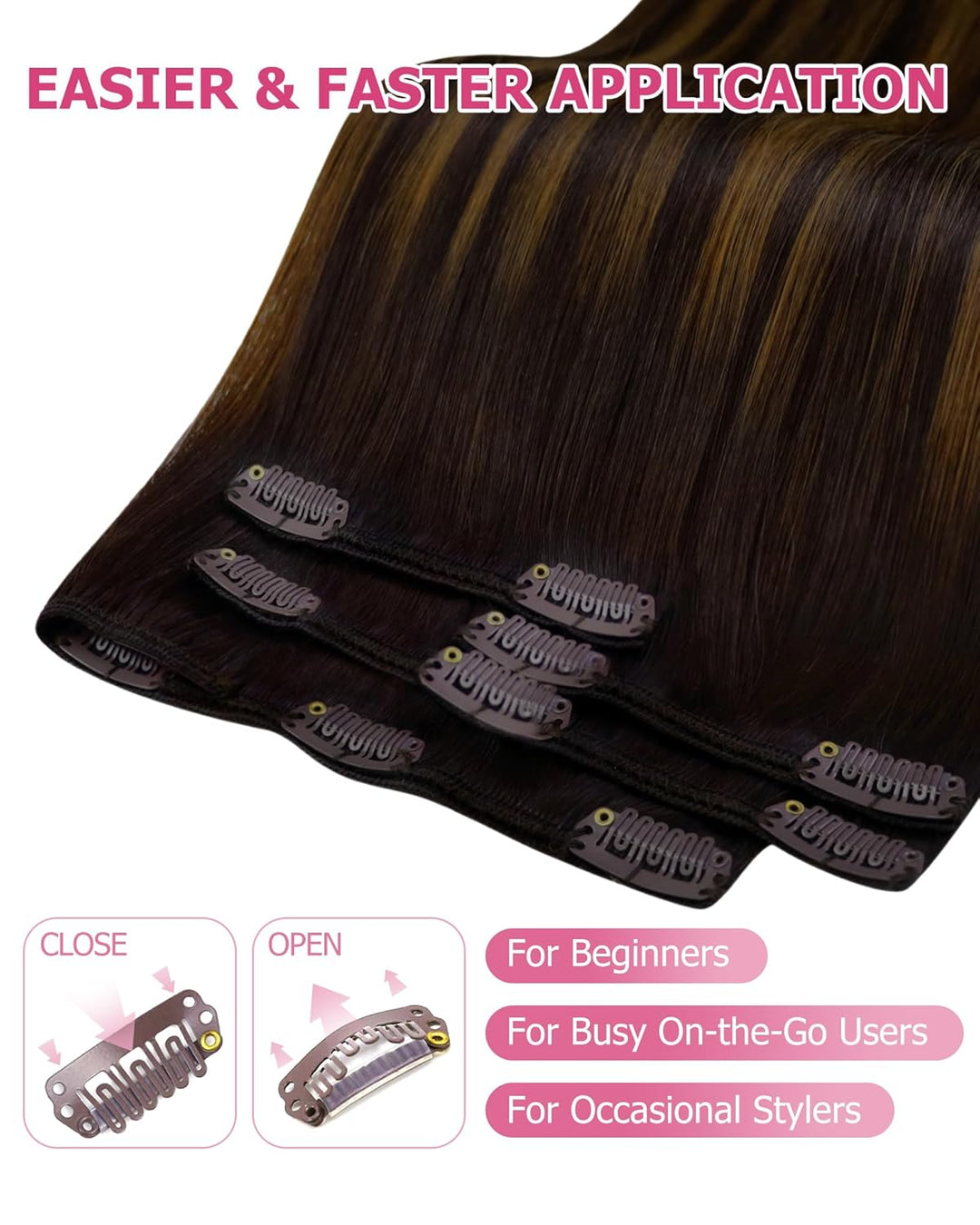 YoungSee Extensions Clip in Braun Ombre Remy Glatt Haar Clip in Extensions Echthaar Ombre Dunkelbrau