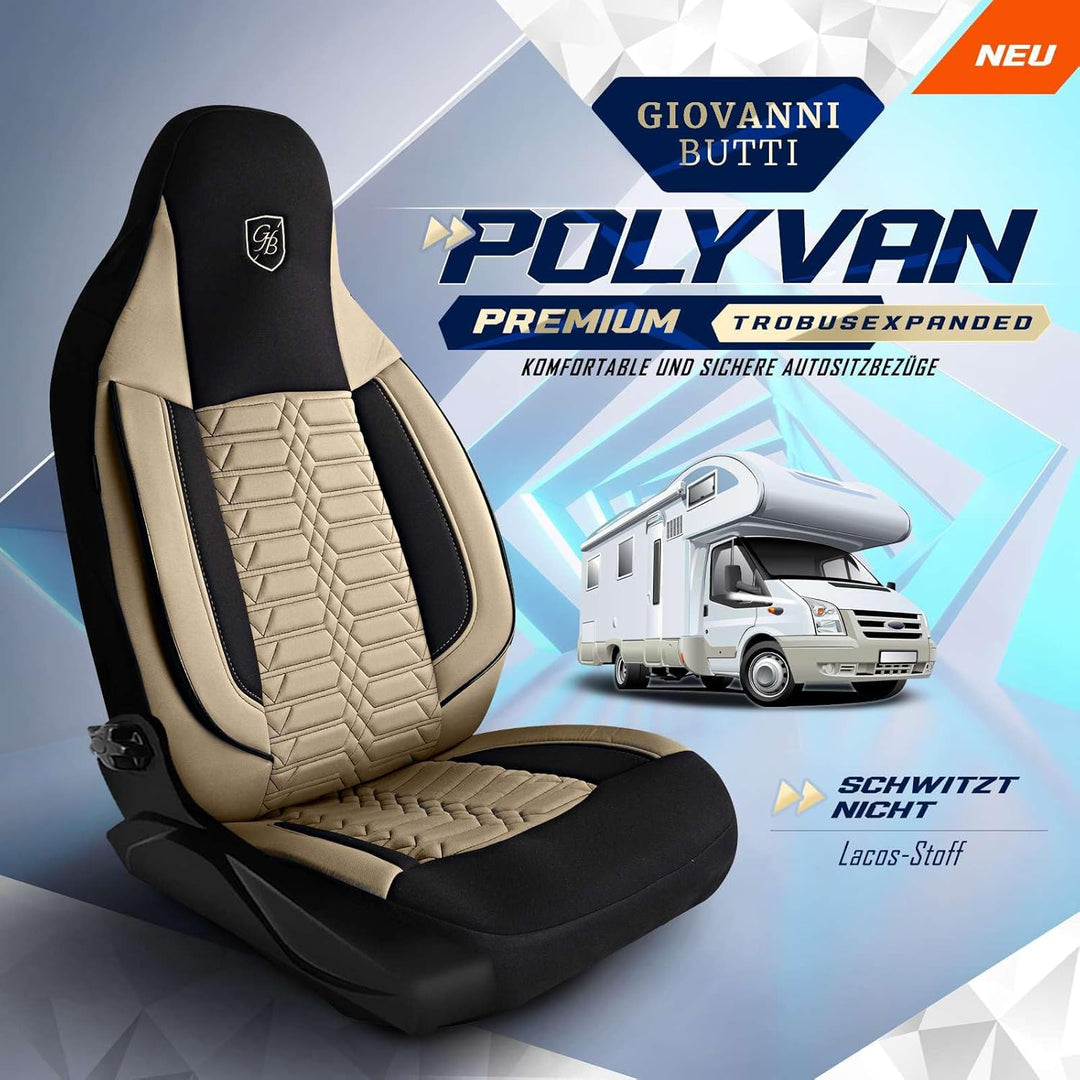 Autositzbezüge Universal für Wohnmobil & Caravan - Vordersitze Auto Sitzbezug Lacoste-Stoff, Beige-S