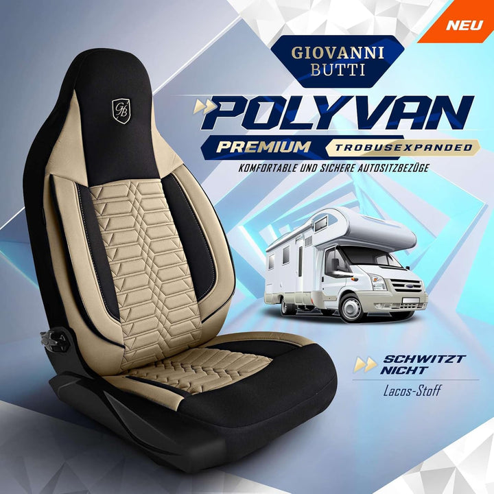 Autositzbezüge Universal für Wohnmobil & Caravan - Vordersitze Auto Sitzbezug Lacoste-Stoff, Beige-S