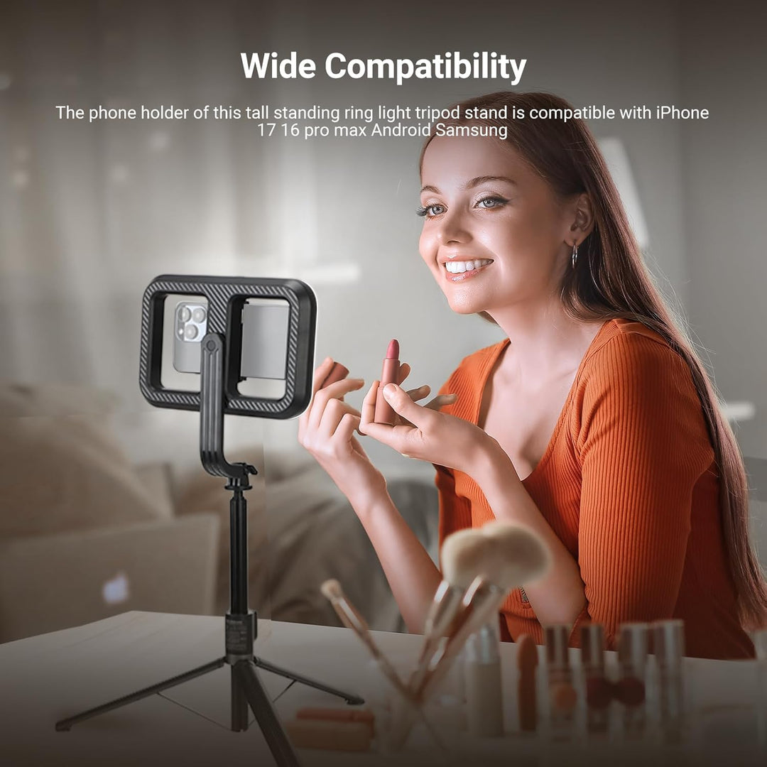 NEEWER Basics 10W Selfie Licht mit Stativ, 1200mAh LED Quadrat Ringlicht, 72" Selfie Stick Handyhalt